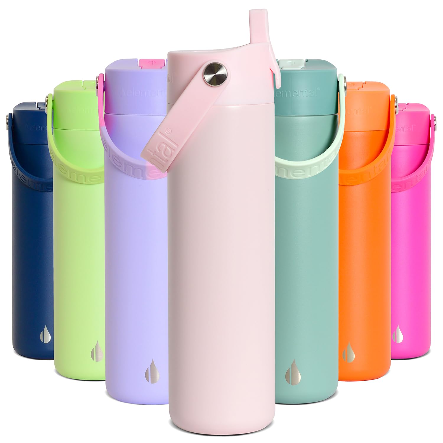 Photo 1 of Elemental 24oz Insulated Water Bottle with Straw - 100% Leak-Proof Stainless Steel Core Water Bottles for Travel, Sports and Gym - Double Wall Insulation & BPA Free - Blush Pink