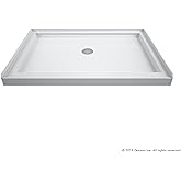 DreamLine SlimLine 34 in. D x 48 in. W x 2 3/4 in. H Center Drain Single Threshold Shower Base in White, DLT-1134480