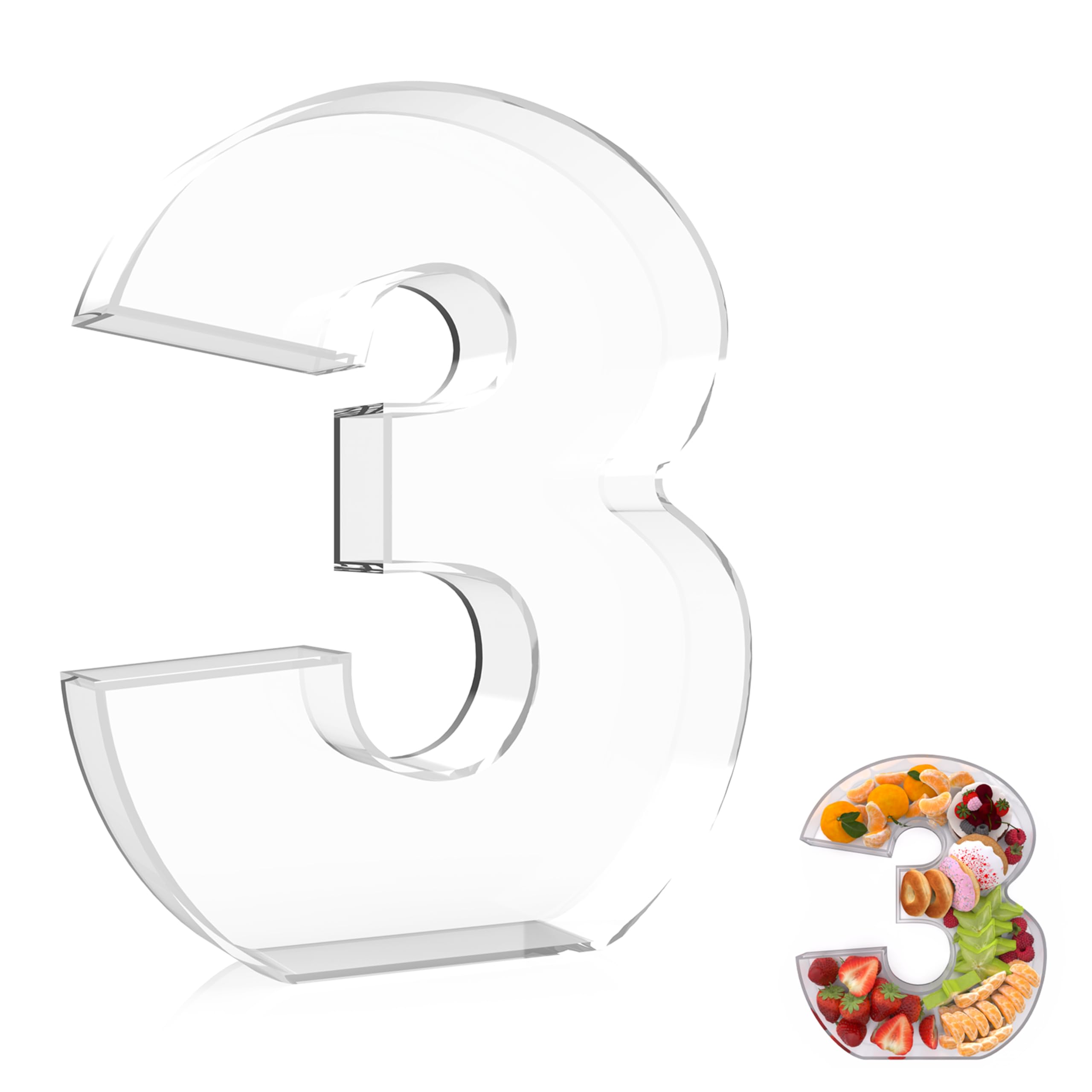 Photo 1 of 13.8" Extra Large Acrylic Number Charcuterie Board Box, Reusable Fillable Number Cake Candy Dish Display Serving Tray for Birthday Anniversary Party Decoration (3)