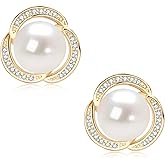 Pearl Stud Earrings for Women Freshwater Cultured White Pearl with Cubic Zirconia Anniversary Birthday Mother Day Jewelry Gifts for Her