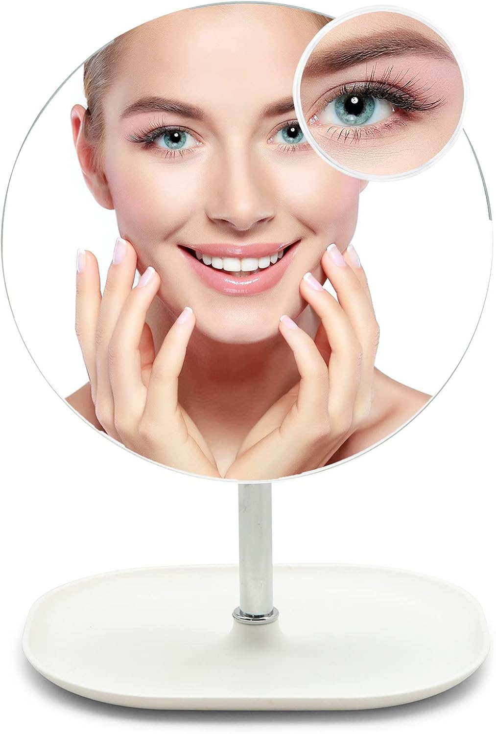 SGUTEN Desk Makeup Mirror with Small 10X Magnifying Mirror, 360°Rotation Removable + Folding Portable Desktop Makeup Vanity Mirror with Stand for Traveling, Shower Shaving Beauty Mirror, Round -
