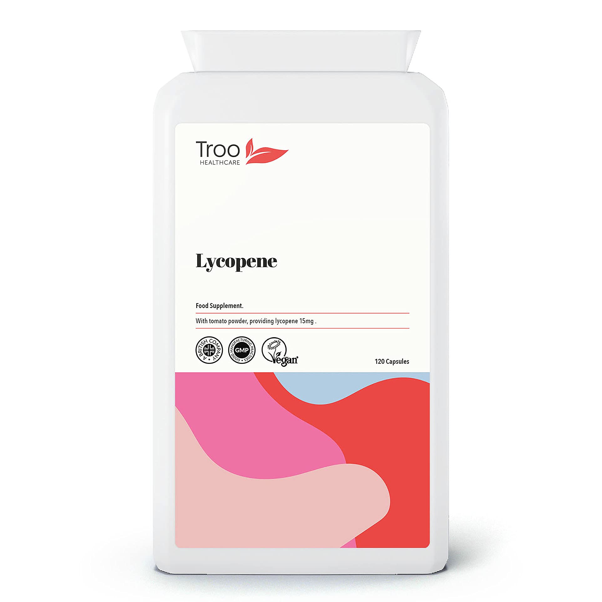 Troo Health Care Lycopene Supplement 15mg - 120 Capsules - 150mg Tomato Powder Providing High Strength 15 mg Lycopene per Vegan Capsule - up to 4 Month Supply - UK Made to GMP Standards