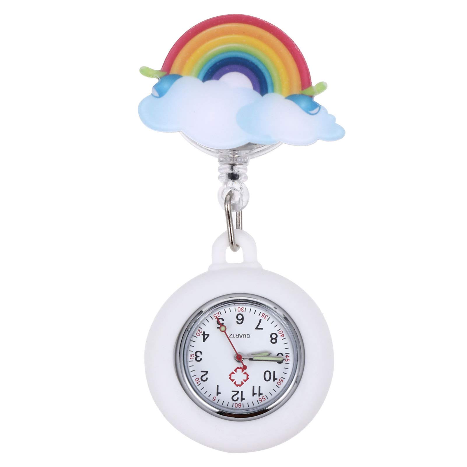Totority Clip Watch Clip- on Fob Watches Pocket Watch Rainbow Badge Watch Glow in Dark Quartz Watch for Paramedic Nurses Doctors