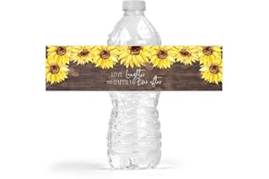 Your Main Event Prints Sunflower Wedding Bridal Shower Bottle Wraps - 25 Rustic Sunflower Water Bottle Labels - Perfect Decoration Favors