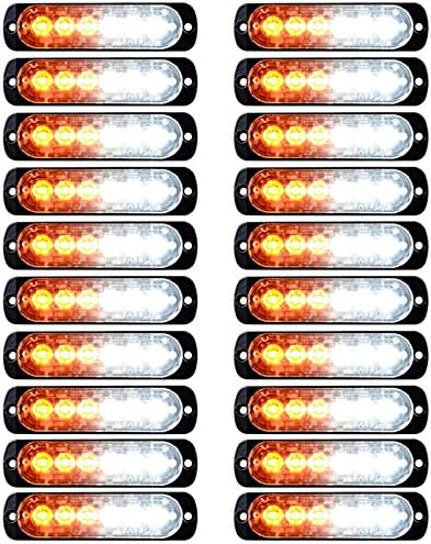 20X 6-LED Super Thin Amber White Emergency Warning Hazard Flash Strobe Light Bar Surface Mount Car Truck Van