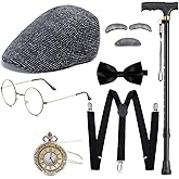 Gionforsy Old Man Costume Accessories Set 100 Days of School Grandpa Accessories 1920s Men Gatsby Costume
