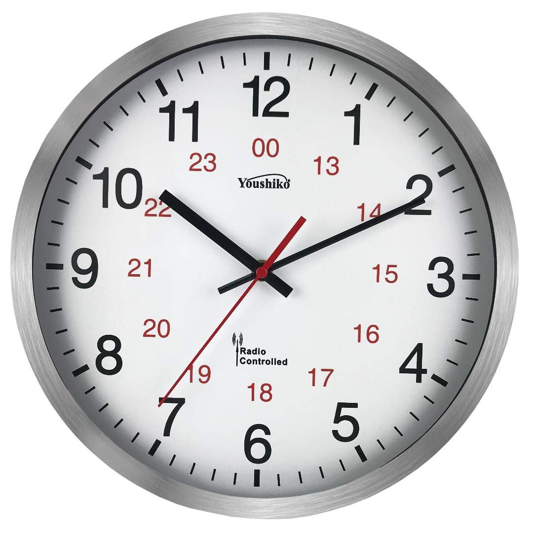 Youshiko Radio Controlled Wall Clock (Official UK & Ireland Version), Premium Quality, Silver Bold Classic Design, Aluminum Case 30cm, 12-Inch Diameter, Home/Kitchen/Office/School Clock, Easy to Read