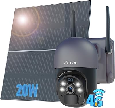 Xega 4G LTE Solar Security Camera 2K 20W Panel PIR Motion IP66