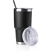 DOMICARE 30 oz Tumbler with Lid and Straw, Stainless Steel Tumblers Bulk, Insulated Vacuum Double Wall Travel Coffee Mug, Durable Powder Coated Tumbler Cup (Black, 1)