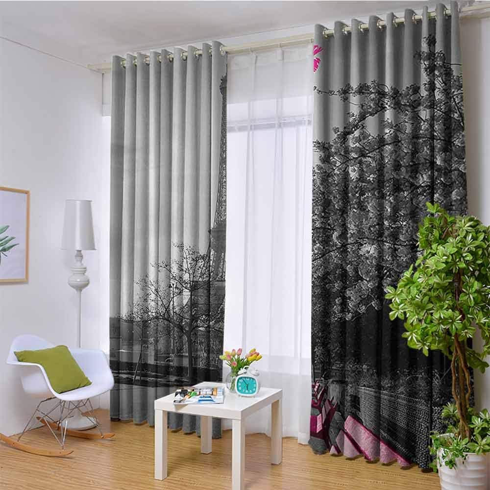 hengshu Eiffel Tower Room Darkened Insulation Grommet Curtain Paris Monochrome and French Kiss Romance Art Prints Living Room W96 x 108 Inch Grey and Magenta