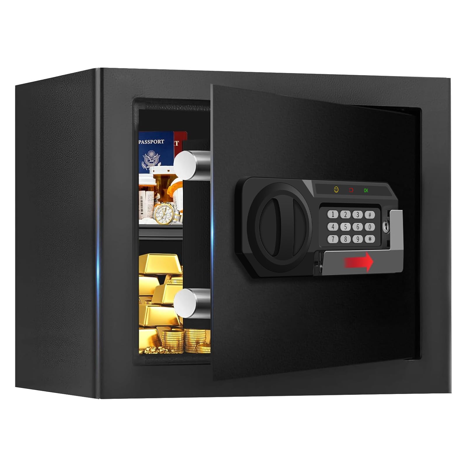 Photo 1 of 1.3 Cuft Safe Box Fireproof Waterproof, Digital Security Safes for Home Use Fire and Water Proof with Combination Lock, Alarm System and Removable Shelf, Anti-Theft Document Safes For Money, Jewelry