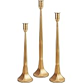 Gelazurem Iron Taper Candle Holder Set of 3 15.5" 14" 12" Decorative Modern Vintage Metal Tall Candlestick Holders for Wedding, Dinning Table,Mantle, Party Decoration（3, Antique Brass）