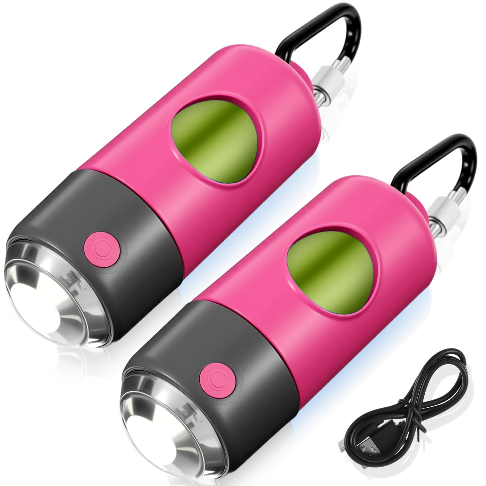 Photo 1 of Moinchore 2 Rolls Rechargeable Dog Poop Bag Dispenser with USB Built-in LED Flashlight Dog Waste Bag Holders with Clips Pet Waste Sack Holders for Pet Walking Accessories, 15 Sacks for Each(Pink)