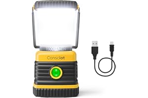 LED Camping Lantern, Consciot C02 USB-C Rechargeable Camping Lights, 1500LM, 5 Light Modes, Up to 100H Run Time, IPX4 Waterproof, Dimmable Tent Lights for Power Outages