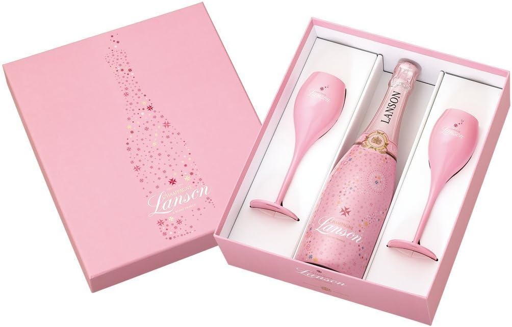 Lanson Rose Label Brut Champagne with 2 Pink Glass Flute Gift Set Amazon.co.uk Grocery
