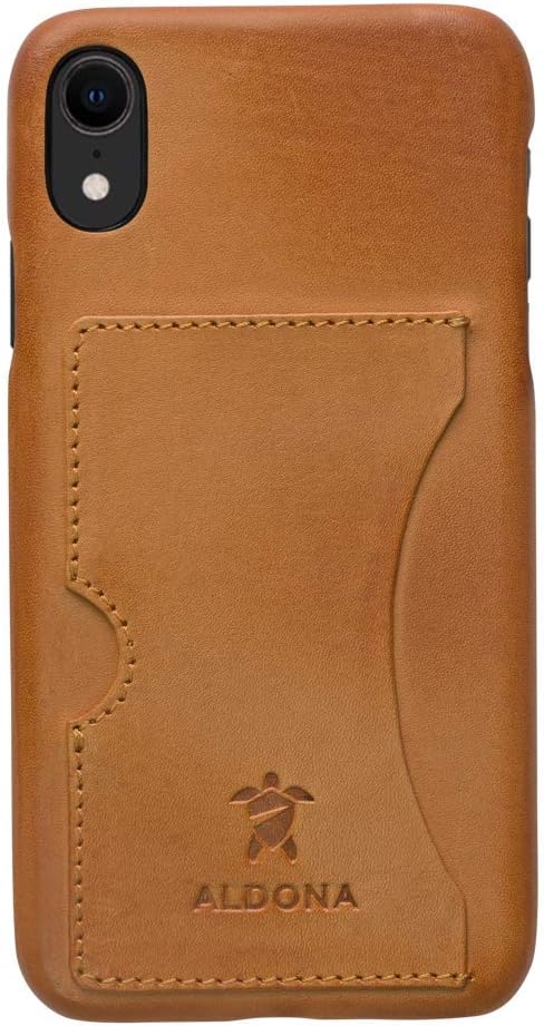 ALDONA Leather Card Inner Microfibre Lining Slim Profile Ample Protection Snap-on Cover for iPhone Xs Max (Natural Tan)