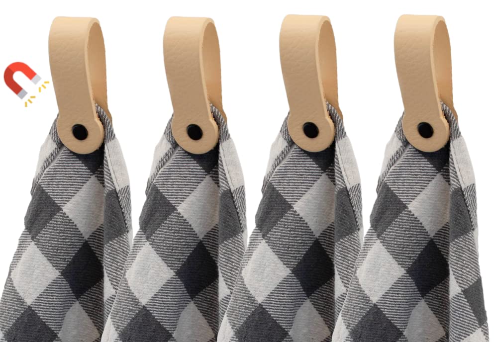 Brute Strength - Magnetic Towel Holder Leather - Natural 4 pcs - for Kitchen, Bathroom, Bath, Hook