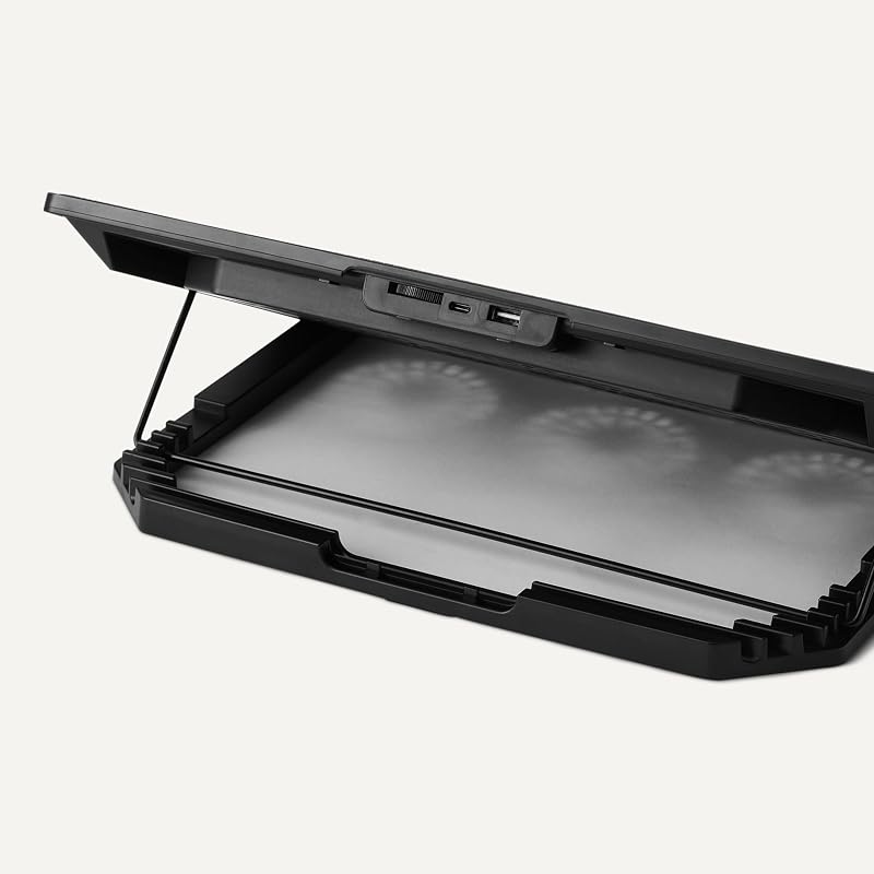 Support de Refroidissement pour Ordinateur Portable avec 6 Ventilateurs Silencieux, pour Ordinateurs Portables de 12 à 17 po, avec Ports USB-A et USB-C, Réglable en Hauteur