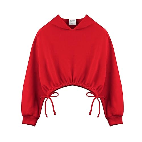 GBTBYS Girls Crop Tops Hoodies Long Sleeve Cute Shirring Design Fashion  Pullover Sweatshirts Red 13-14 Years in Oman Whizz Fashion Hoodies