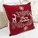 Homey COZY Embroidery Red Velvet Throw Pillow Cover, Merry Christmas Series Holiday Theme Luxury Soft Fuzzy Cozy Warm Slik Gift Square Couch Cushion Pillow Case 20 x 20 Inch, Cover Only
