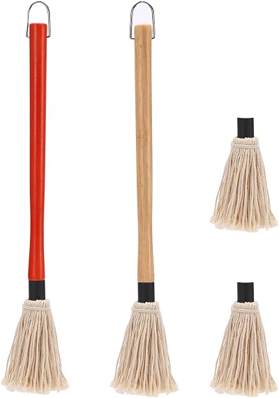 Yizerel 2 Pack 18 Inch Grill Basting Mop with Wooden Handles & 2 Replacement