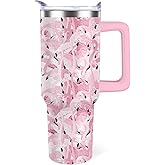 OccuPied Flamingo Tumbler with Handle Pink Flamingo Gifts for Women 40oz Flamingo Cup Stainless Steel Water Bottle Insulated Travel Coffee Mug with Lid and Straw