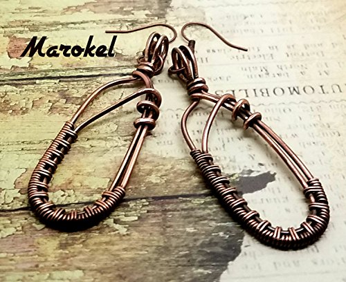 Oval Crossover Wire Weave Earrings Copper Wire wrapped - Thumbnail 4