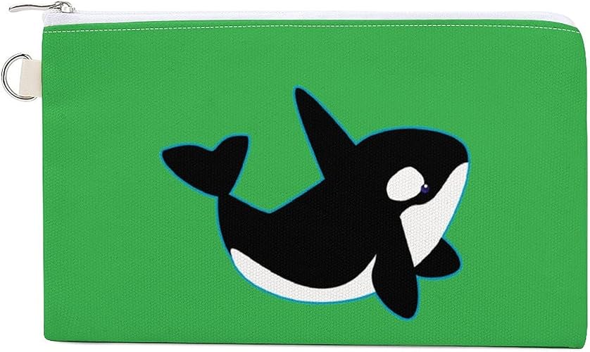 Amazon かわいいシャチ シャチ ロゴ 女性と女の子のためのキャンバス現金小銭入れファッションポーチミニジッパーカードコインバッグ 小銭入れ