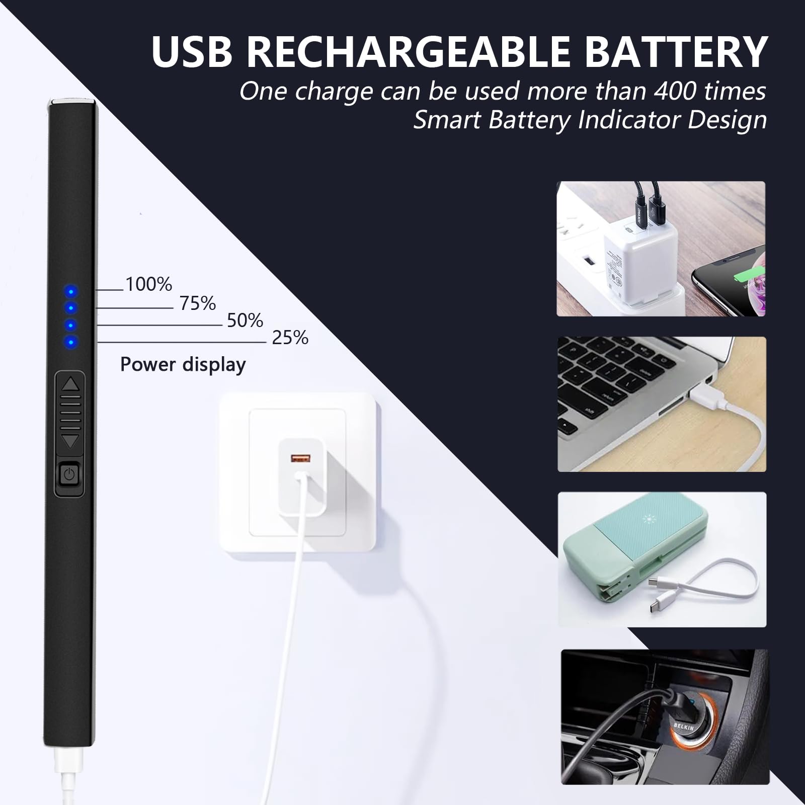 Velnod Electric Lighter Candle Lighters - Christmas Gifts Stocking Fillers for Women Lighters for Candle USB Rechargeable Plasma Arc Lighter (Black)