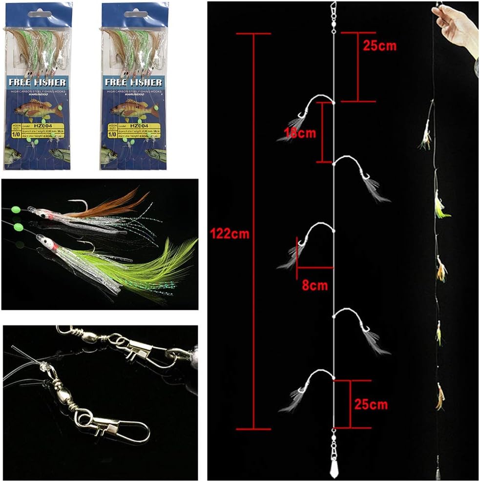 22 Packs Bait Rigs Saltwater, Saltwater Fishing Bait Rigs, Bait Rigs Fish Skin Feather Hooks for Freshwater, Glow Fishing Beads High Carbon Hooks for Freshwater : Sports & Outdoors