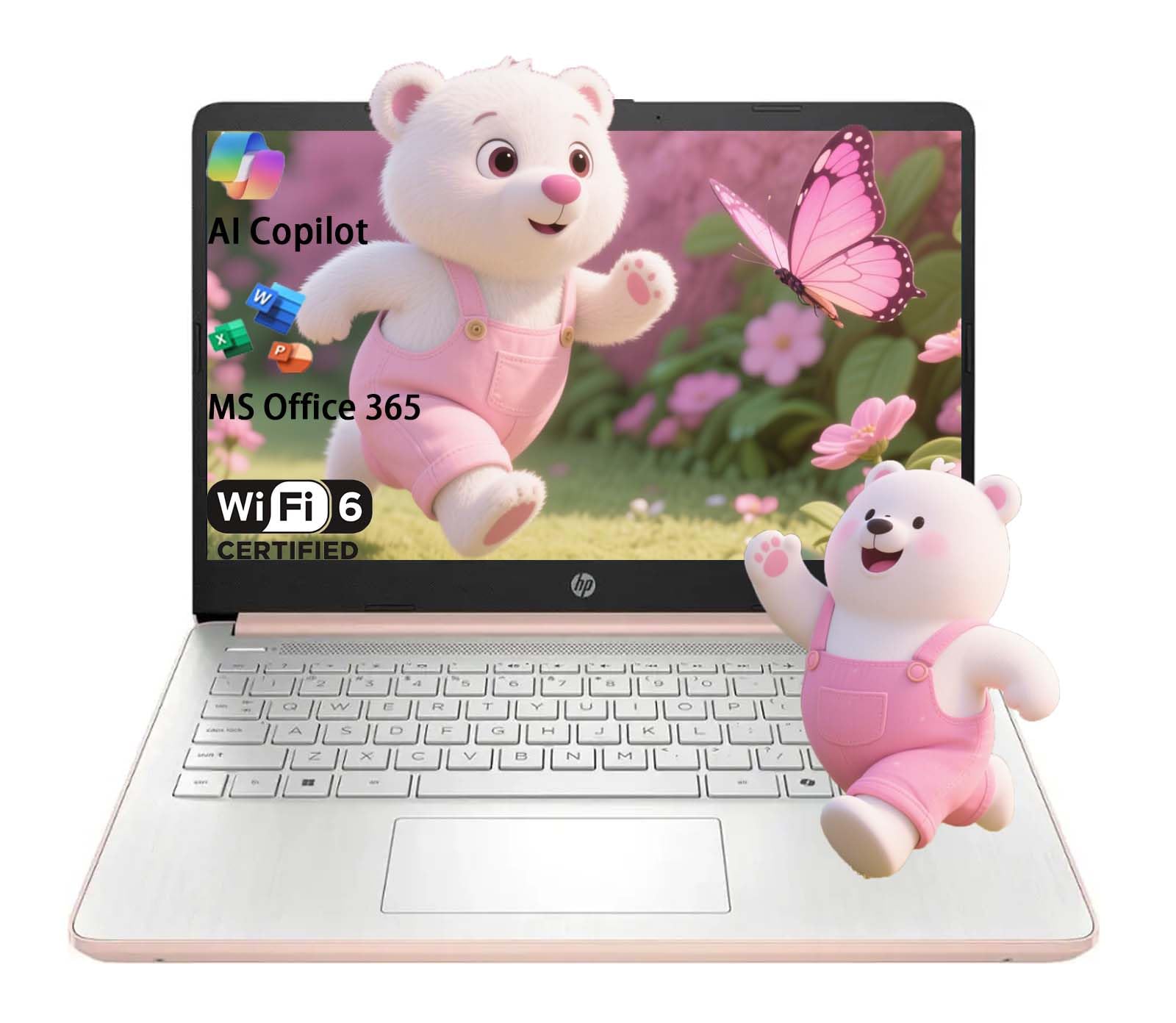 HP Stream 14 Inch Laptop for Student Bussiness and Home, Intel Celeron N150 (> N4120), 32GB RAM, 128GB UFS, Microsoft 365, 720p Webcam, Windows 11 S, with 5ave Kit, Rose Gold