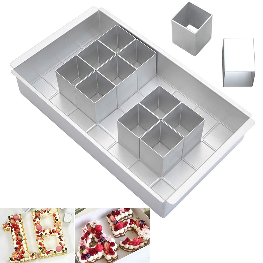 TIMESETL Cake Tins, Digital Baking Mold Digital Cake Mold Movable Squares Mould Trays,Number and Letter Cake Shape DIY Baking Tool for Wedding Birthday Christmas Cake Cooking