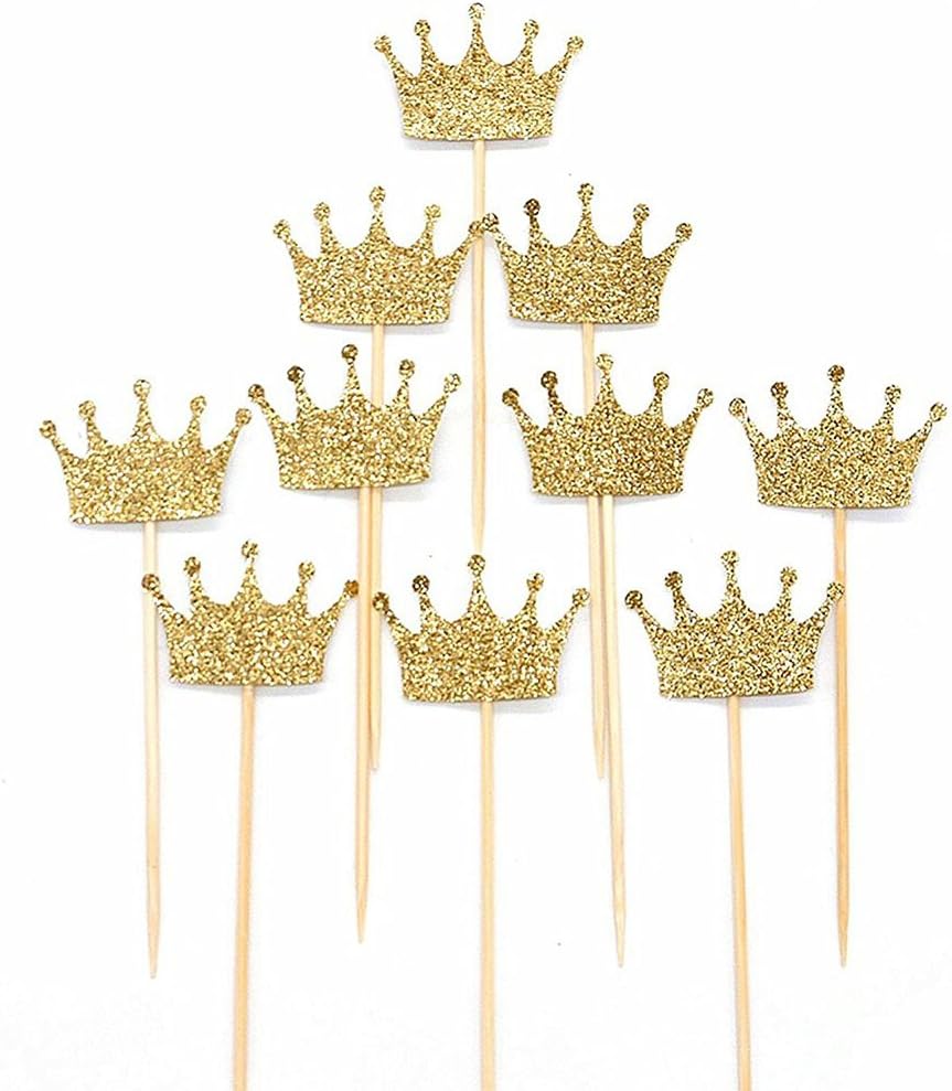 JANOU Gold Glitter Crown Cake Cupcake Topper for Wedding Party Decoration Pack 20pcs