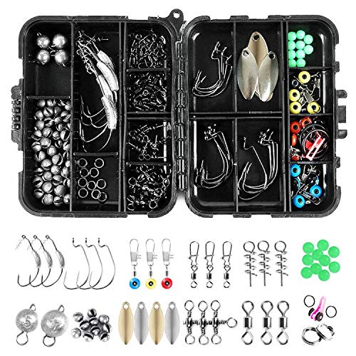 Allnice Angelzubehör-Set, 155-teilig, Angelausrüstung, inklusive Jighaken, Sinker-Gewichte, verschiedene Angelwirbel…