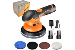 Aiment Cordless Car Buffer Polisher, 6 Inch 5000RPM Cordless Buffer with 2pcs 12V 2.0Ah Rechargeable Battery, 6 Variable Speed, Buffer Polisher Kit for Car Detailing/Car Scratch Repairing