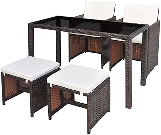 vidaXL Gartenmöbel 5-TLG. mit Auflagen Gartenset Sitzgruppe Sitzgarnitur Gartengarnitur Gartentisch Tisch Esstisch Stühle Poly Rattan Braun