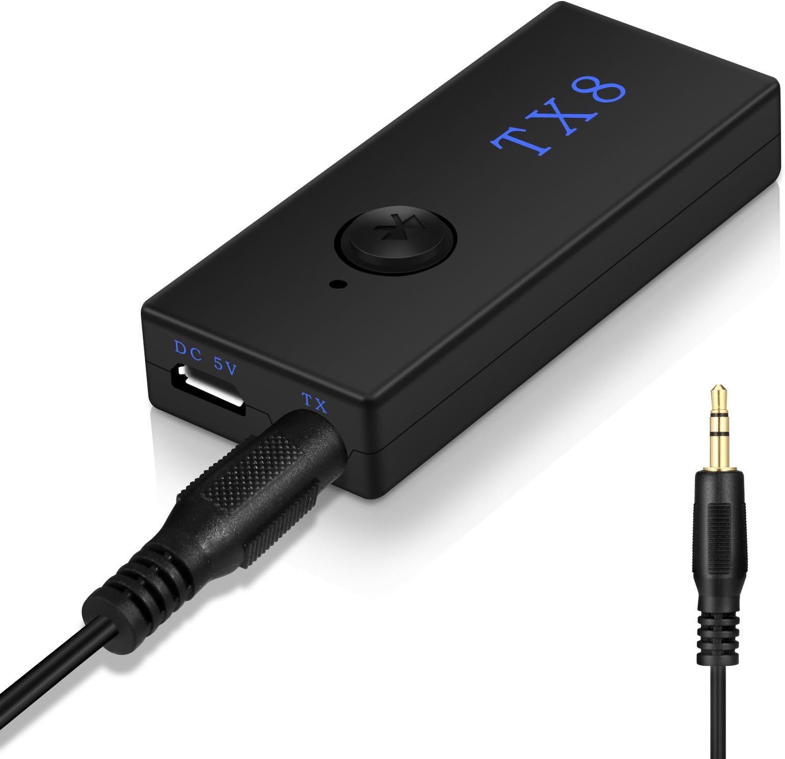 ROSHING TX8 Bluetooth 4.2 Receiver,Portable Wireless HIFI Stereo Audio Transmitter Adapter aptX Low Latency with 3.5 mm Aux for Car TV PC MP3(black)