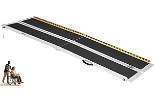 TRIBLE SIX Wheelchair Ramp 8FT, Anti-Slip Aluminum Folding Portable Handicap Threshold Entry Ramp for Home, Doorways Steps, Scooter, Stairs, 600LBs Capacity,96" L x 28.3" W