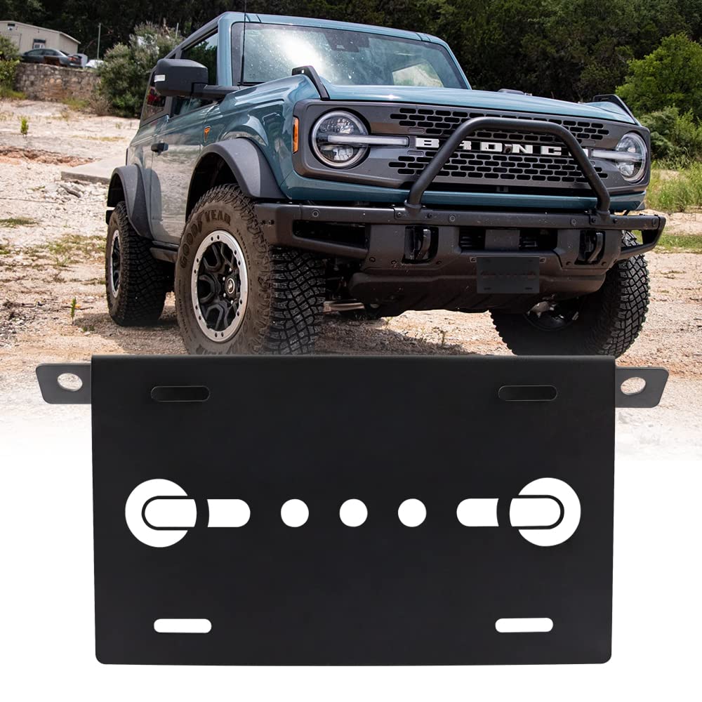 Photo 1 of Front License Plate Bracket for Ford Bronco, Steel License Plate Holder Front Lower Bumper License Plate Mount License Plate Frames for Bronco Compatible with 2021 2022 2023 2024 Ford Bronco (Black)