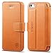 iPhone SE Case iPhone 5S Case, SHIELDON Genuine Leather Wallet Case Ultra-Slim Flip Case Cover with Kickstand & Credit Card Compartments [Magnetic Clasp] for iPhone 5/5S/SE (Brown)