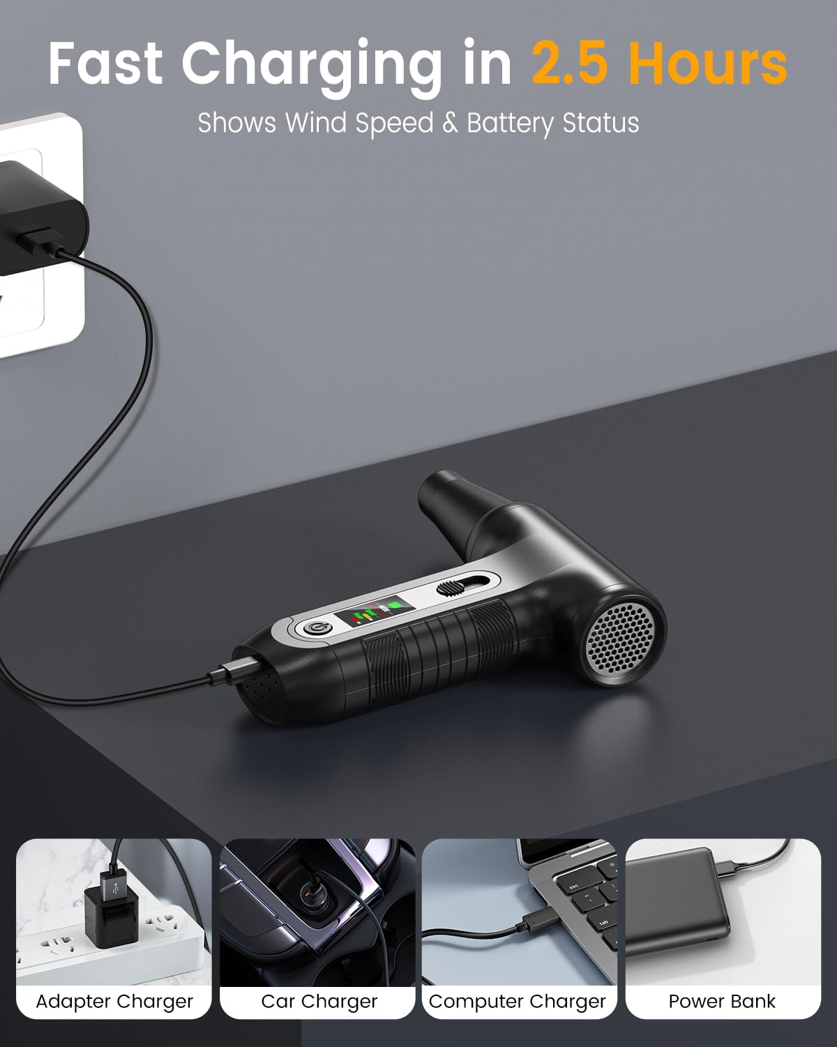 Elektrische Staubgebläse 200000 RPM mit HD‑Display - Air Duster Mini‑Gebläse für PC‑Reinigung mit LED‑Licht, Druckluftspray für Tastatur, Elektronik, Air Blower, W06, Schwarz 7
