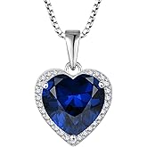 Lwsary Love Heart Necklace 925 Sterling Silver Simple Halo Solitaire Pendant Birthstone Jewelry for Women