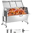 VEVOR 60W Rotisserie Grill with Hooded Cover, 56 Inch Pig Lamb Goat Rotisserie Grill Roaster, 286Lbs Capacity, Stainless Steel Charcoal Spit Roaster with Lockable Wheels, for Camping Outdoor Barbecue
