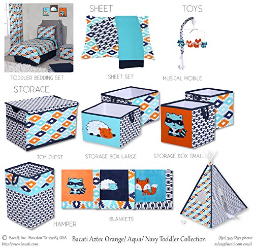 Bacati Tribal Aztec Cotton Percale Toddler Nap Mat, Aqua/Orange/Navy/Blue, 20" x 50"
