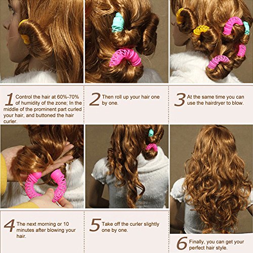 Wed2BB 12pcs Magic Doughnut Donut Sticks Rollers Circle Spiral Plastic Hair Curly Curler Curl Roll Ringlets Wave Hairdressing Care Hairstyle Maker DIY Hair Styling Tool - Thumbnail 3