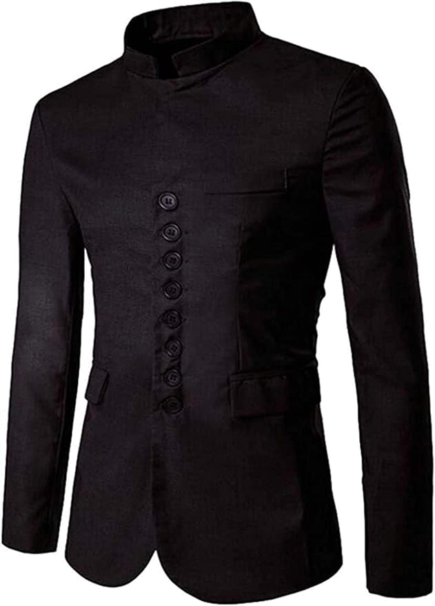Mens Mandarin Collar Chinese Style Single Breasted Slim Fit Stand