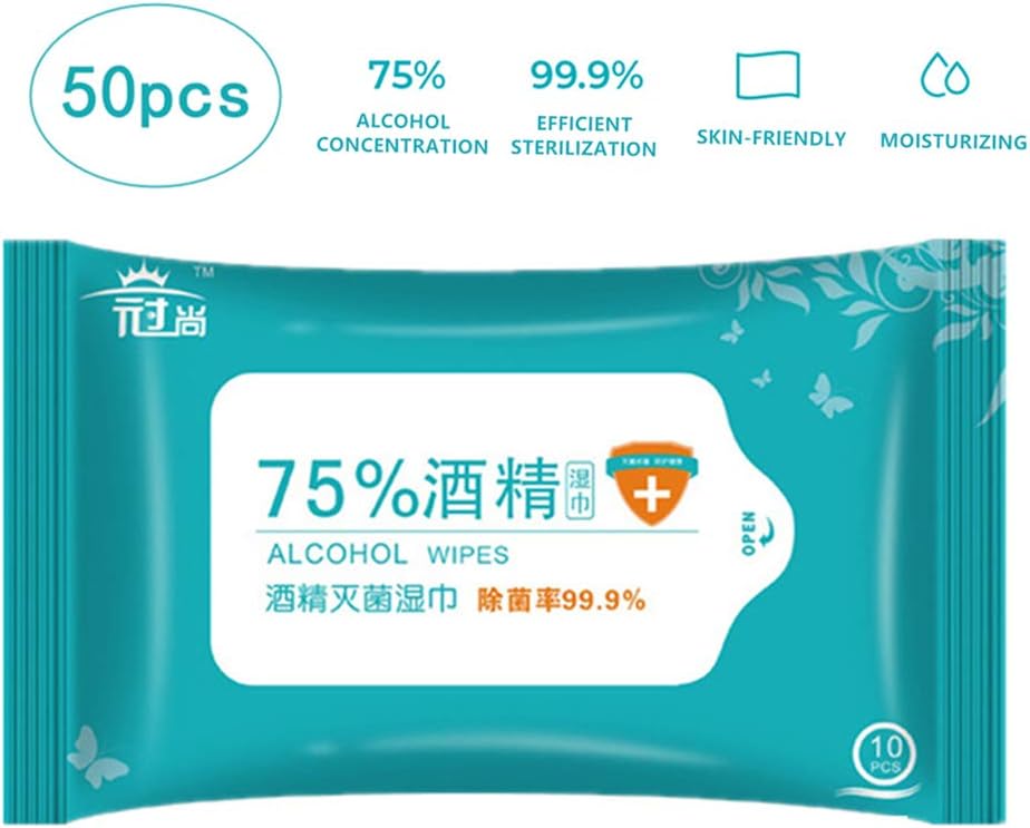 5 BOX Wet Wipes (10 pieces/BOX) 75% Active Ingredients Skin-Friendly Independent Packaging Cleaning Tools Kitchen Indoor Room WC Living Room Toy Portable Cleaning Paper Towels