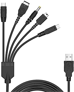 5 in 1 USB Charger Cable for Nintendo DS Lite/Wii U/New 3DS XL,3DS XL,2DS,Dsi XL,NDS/GBA SP(Gameboy Advance sp),PSP 1000 2000 3000