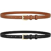 2 Pack Women Thin Leather Belt for Dresses Fashion Ladies Skinny Waist Belt for Jeans Pants