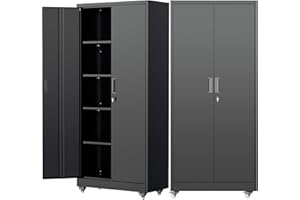 Pataku 73" Metal Storage Cabinet with Wheels, Garage Storage Cabinet with 4 Adjustable Shelves & Lockable Doors for Garage Home Office, Heavy Duty Tool Cabinets
